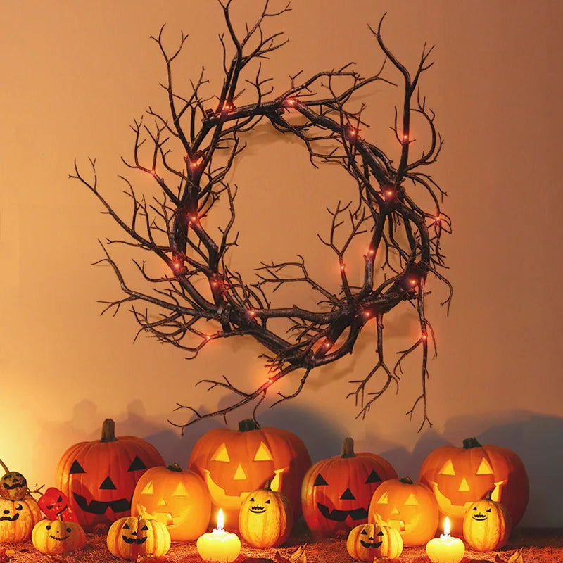 Black Branch LED Halloween Wreath