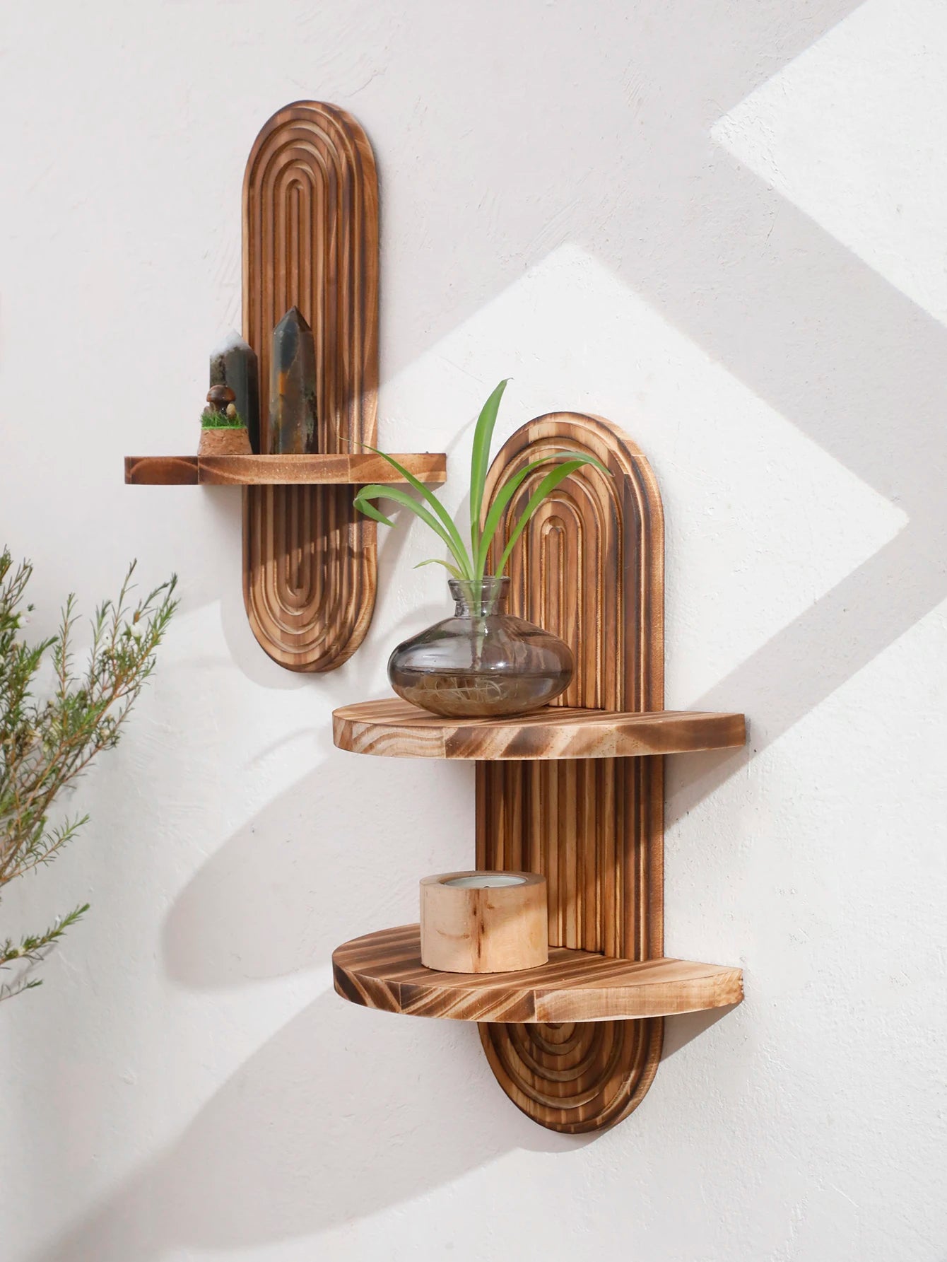 Boho Geometric Wooden Wall Shelf