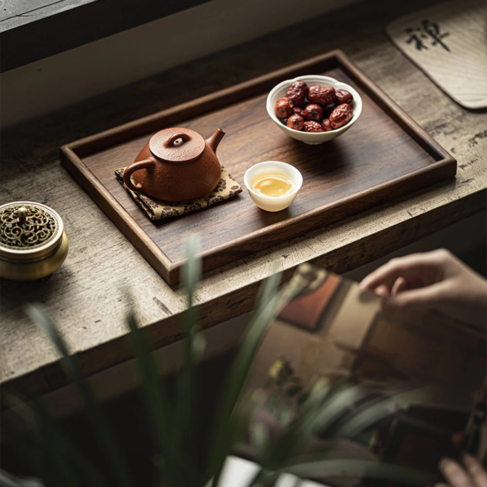 Elegant Wooden Rectangular Tea Tray Solid Wood Tea Cup Tray
