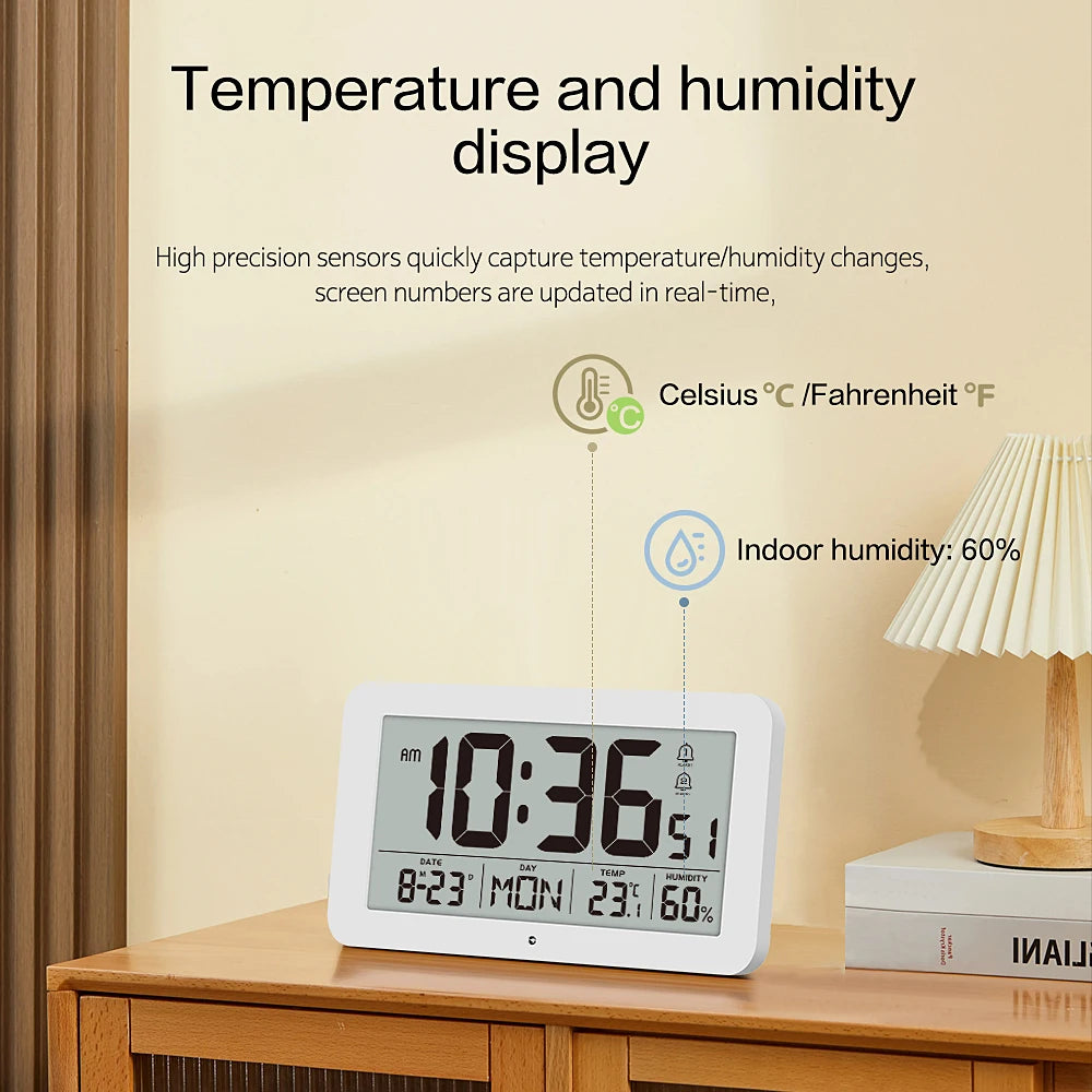 Large Digital Wall Clock with Temperature