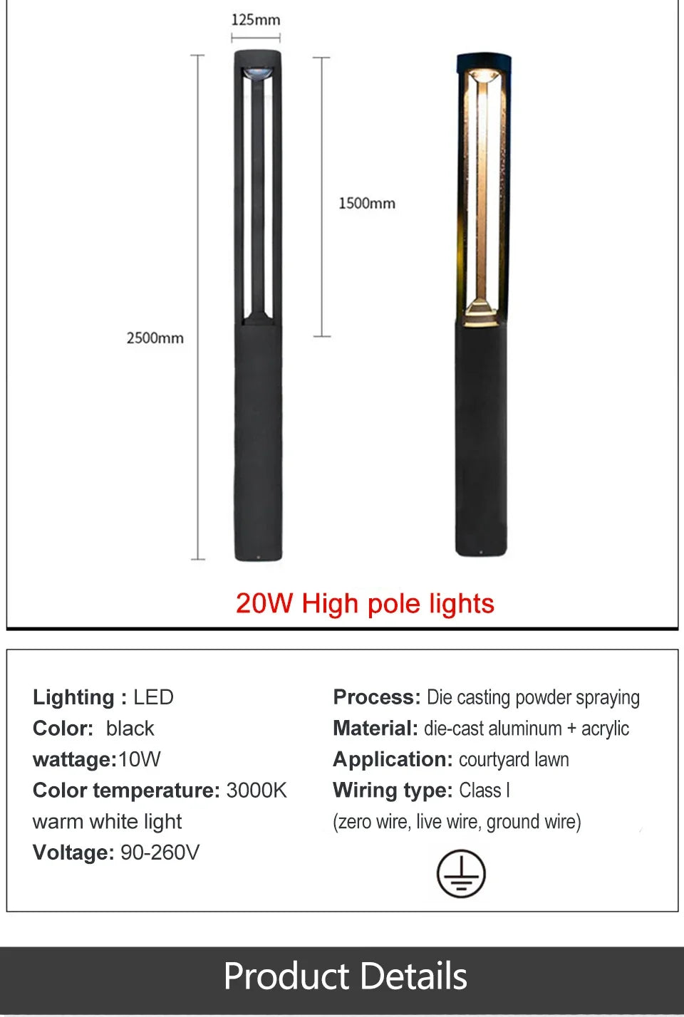 Outdoor LED Bollard Landscape Light Black Garden Pathway Lighting