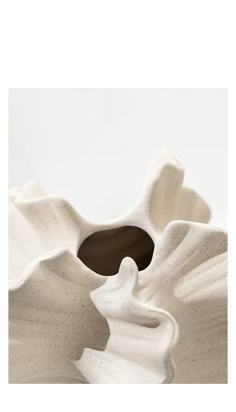 Ceramic Vase Geometric Wavy Patterns Petal Shape Porcelain Crafts