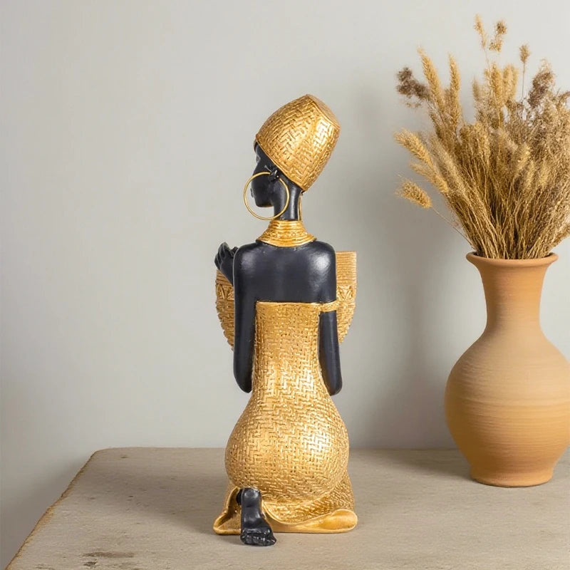 African Woman Resin Bowl Sculpture