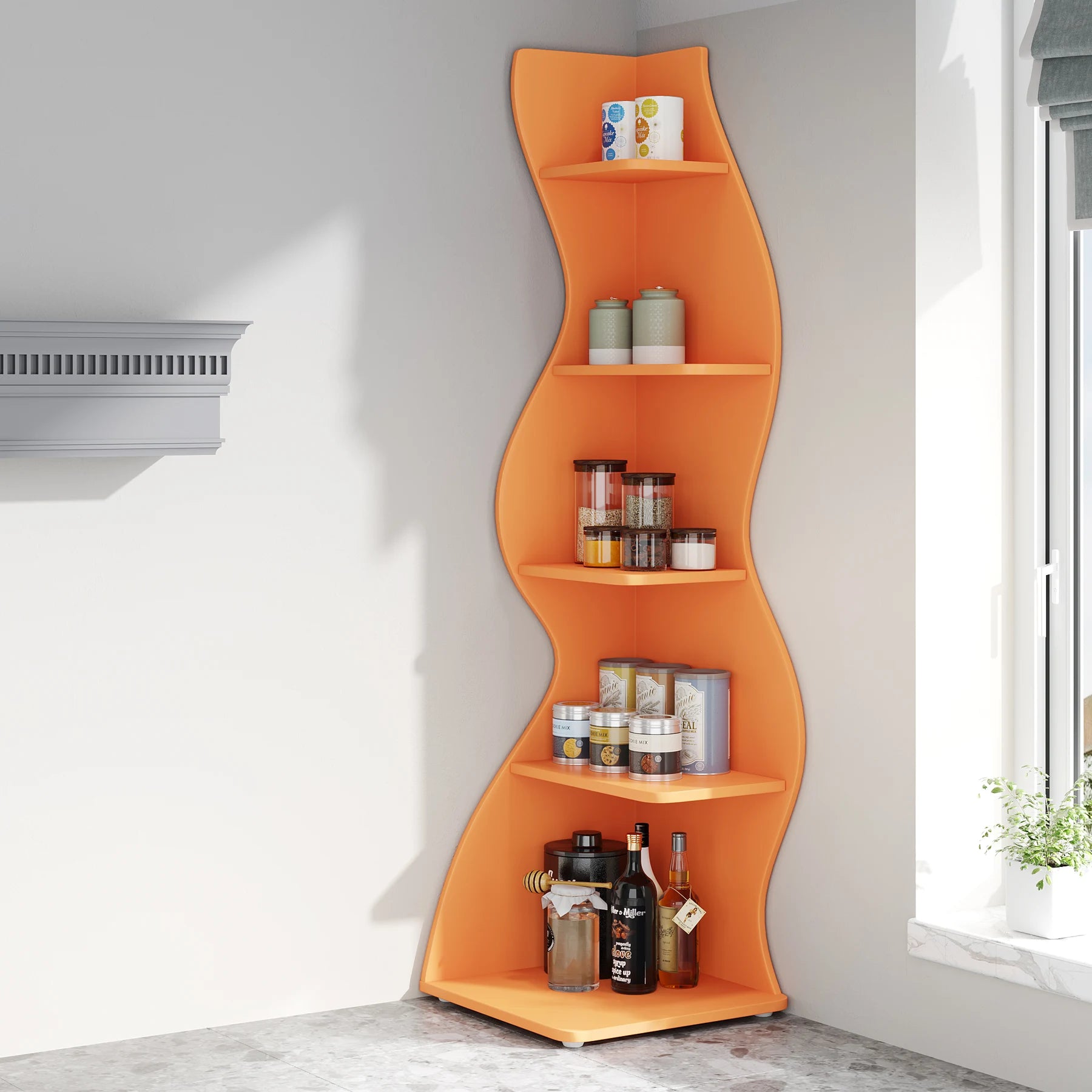 Five Tier Wavy Corner Bookshelf