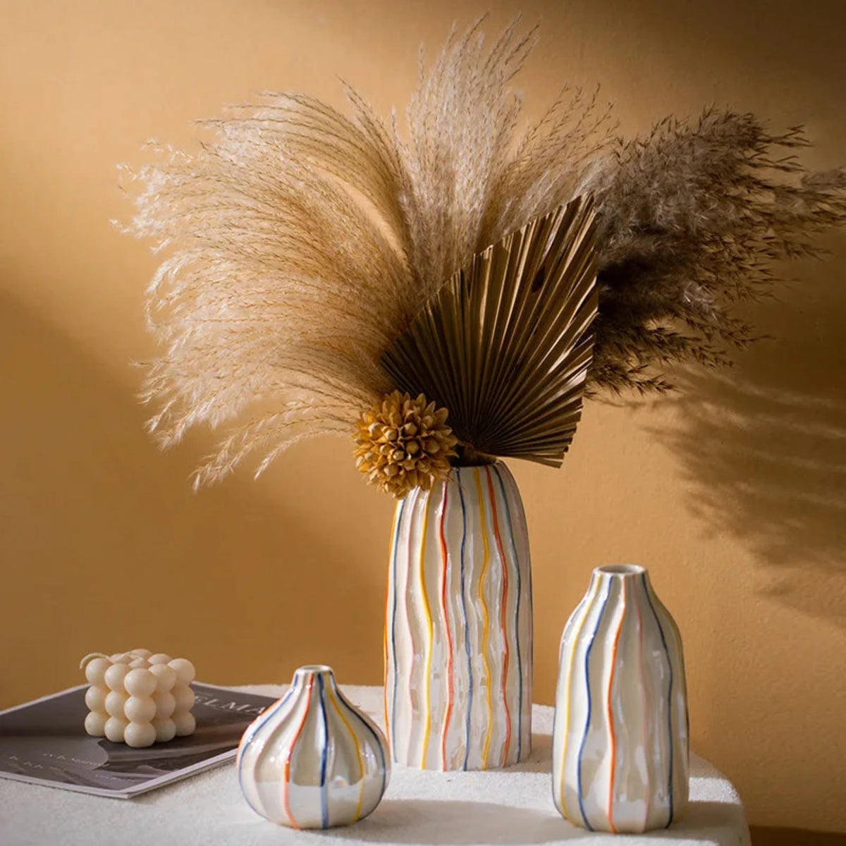 Colorful Striped Ceramic Vase, Small, Medium or Large