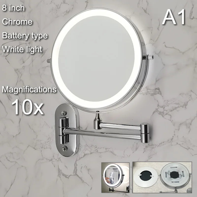Wall Mounted Folding Makeup Mirror, Double Sided with Fill Light