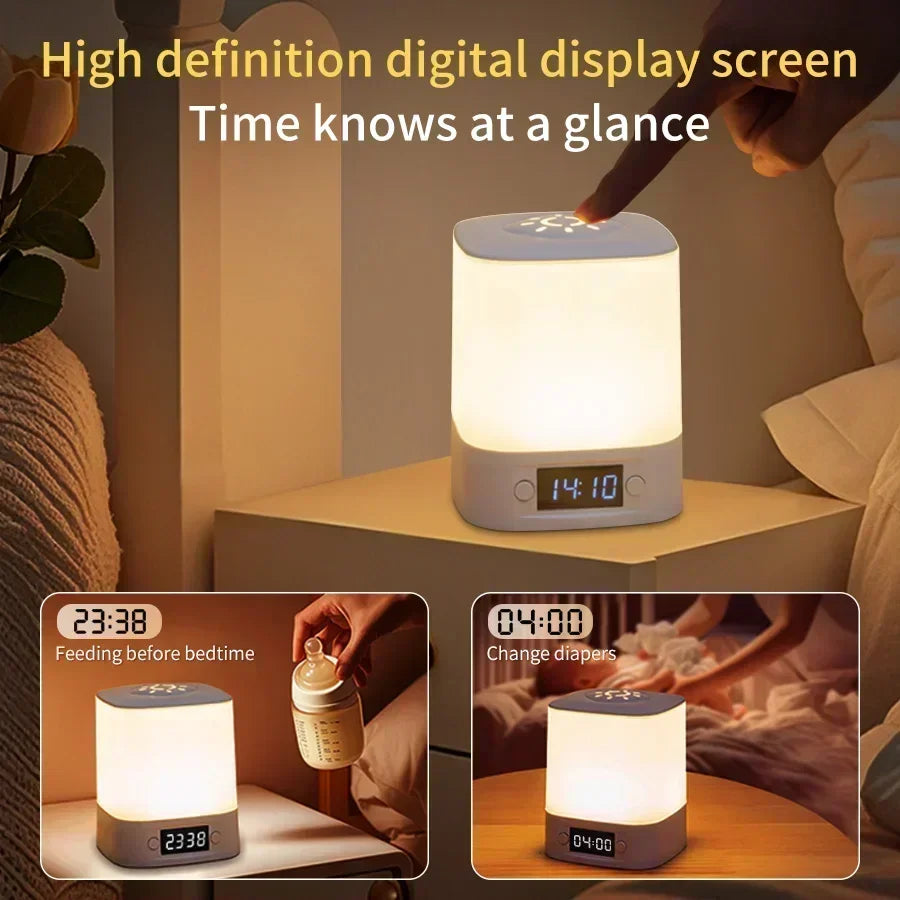 Bedside Night Light Rechargeable Reading Desk Lamp with Clock Time