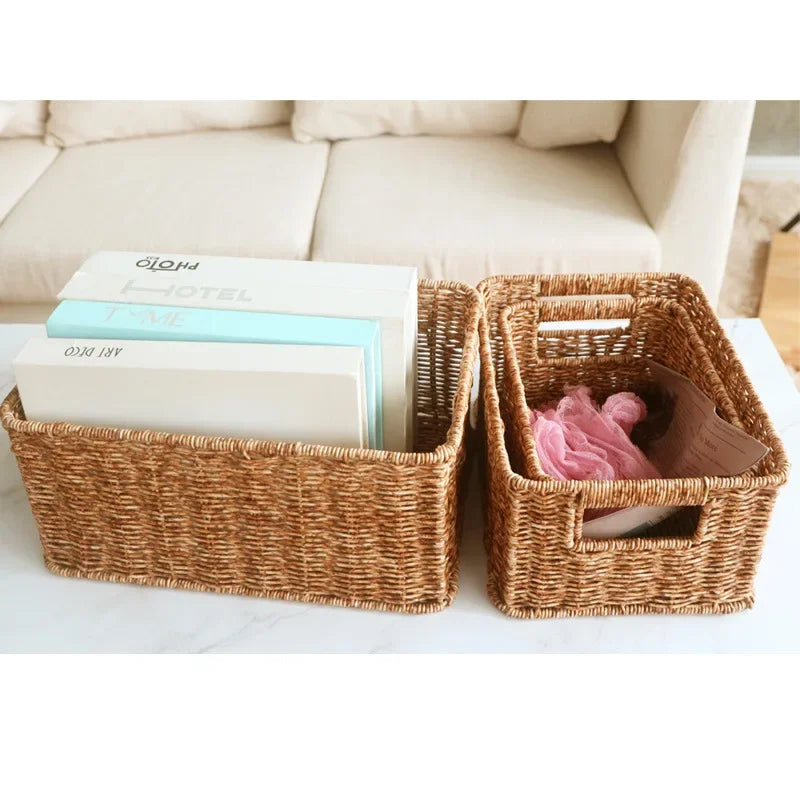 Woven Rattan Storage Basket with Handles