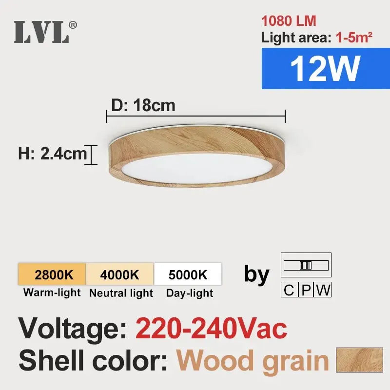 LED Ceiling Light Wood Grain & White 3 in 1 Lighting Colors