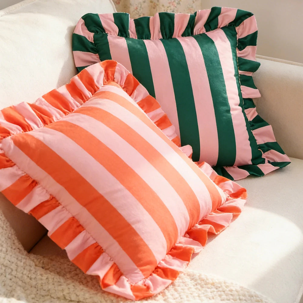 1PC Striped Lace Velvet Pillowcase 18X18Inch Pillowcases Soft Cozy