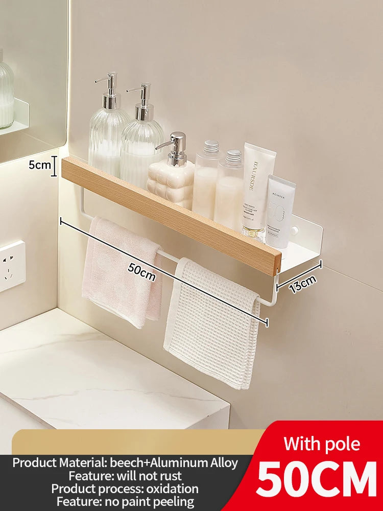 Wood and Aluminum Floating Bathroom Shelf