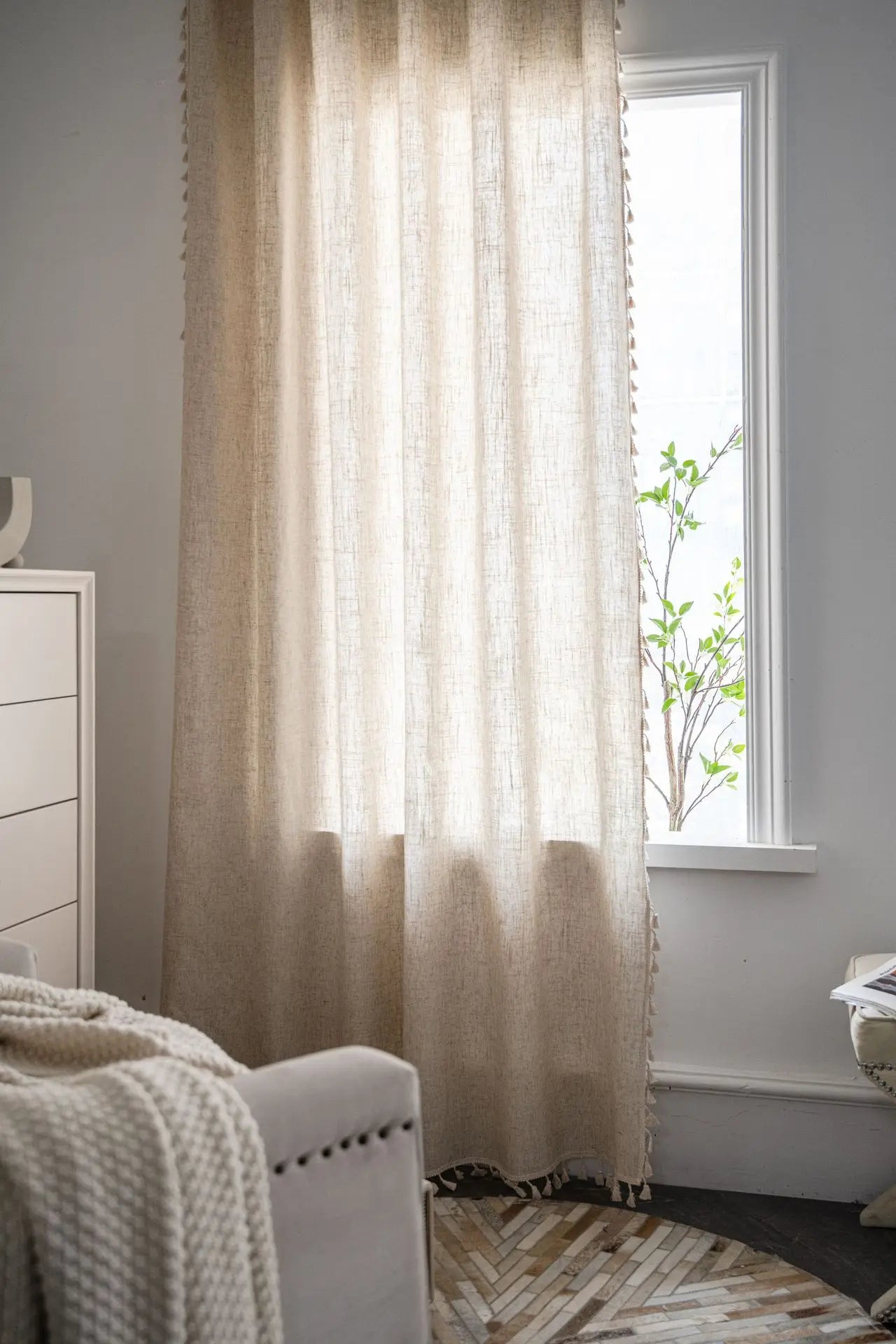 Boho Linen Tassel Curtain Panel