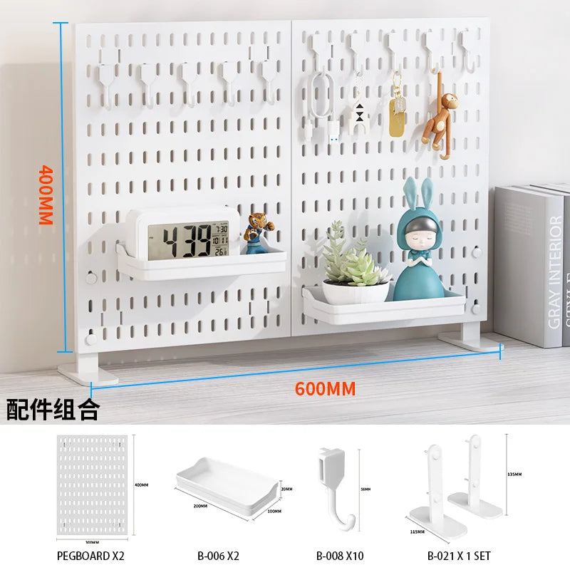 Home & Office Desktop Pegboard: Height-Adjustable Standing Storage Rack for Supplies, Also for Decorative Figurine Display