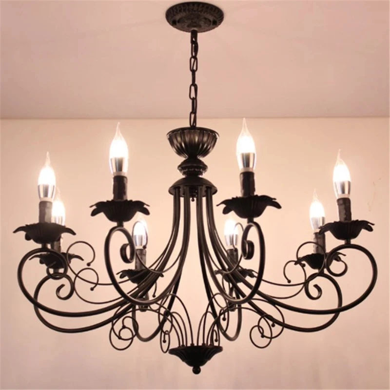 Classic Europe Wrought Iron Chandeliers E14 Candle Light Vintage Black