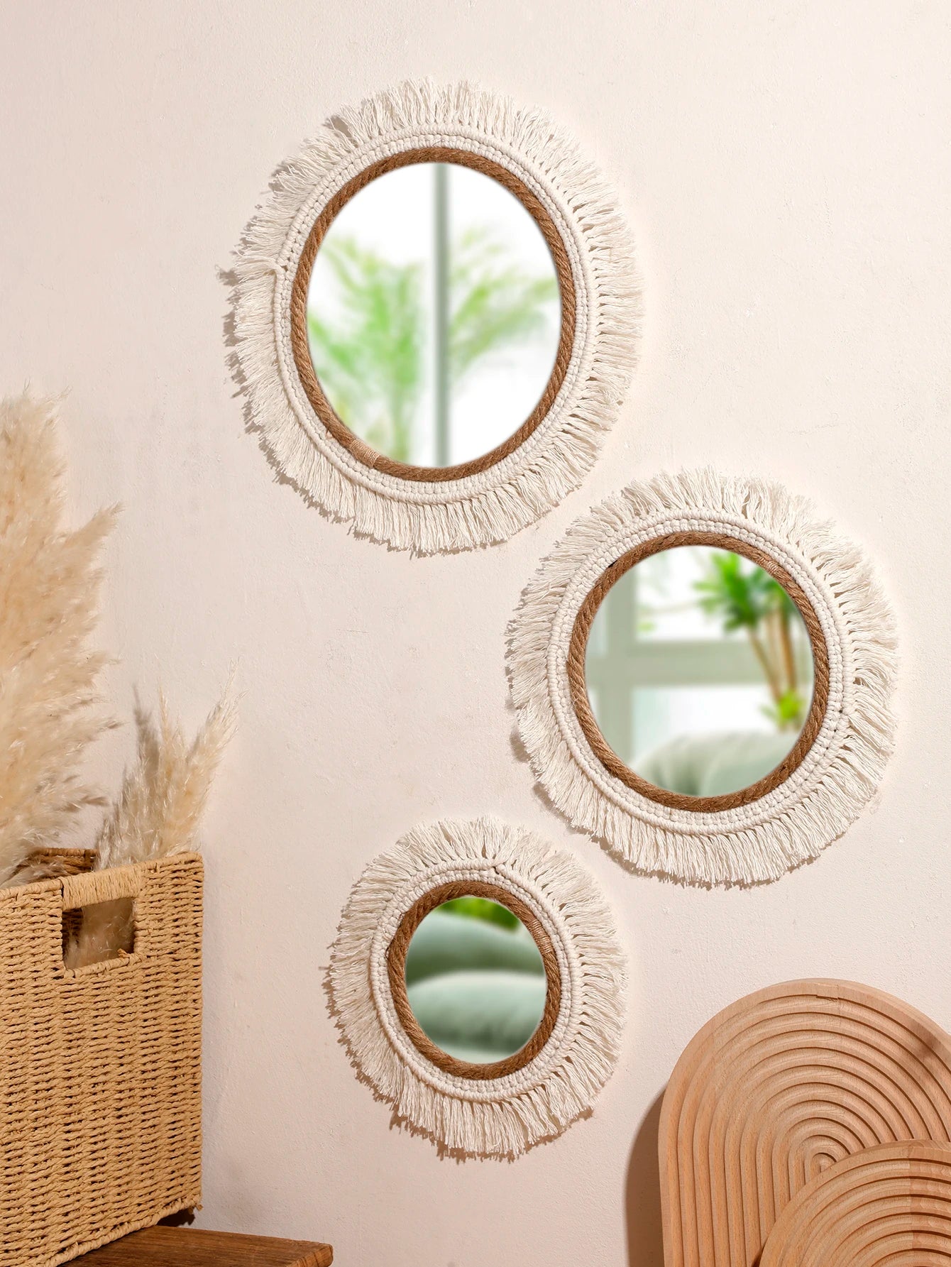 Macrame Mirror Wall Hanging Decorative Mirrors Boho Woven Tassel