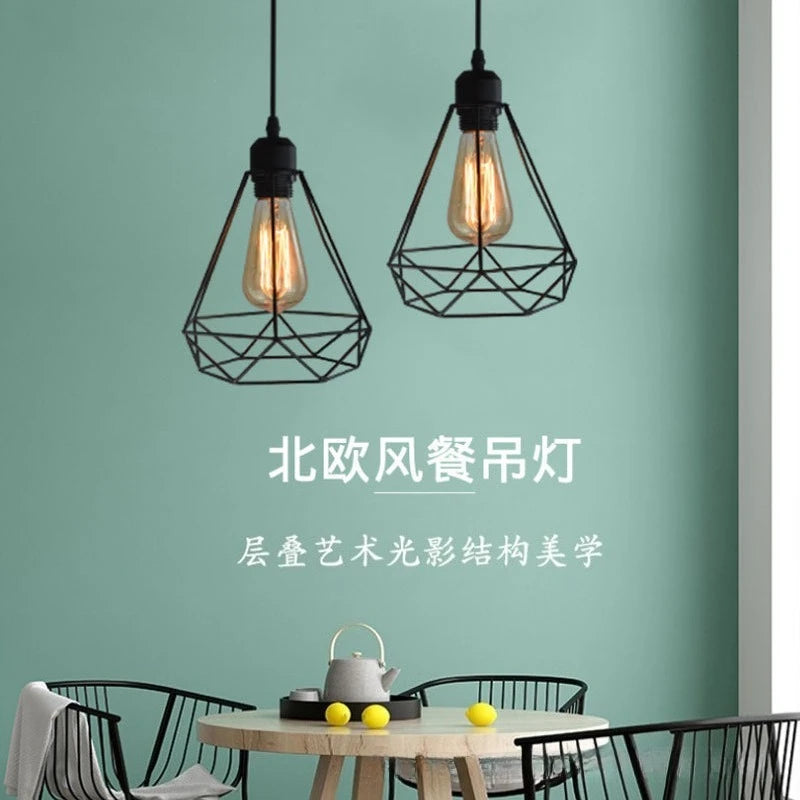 Vintage Wrought Iron Frame Pendant Light