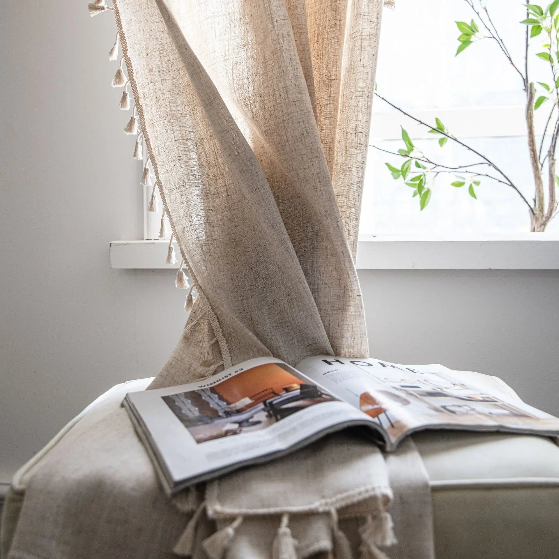 Boho Linen Tassel Curtain Panel