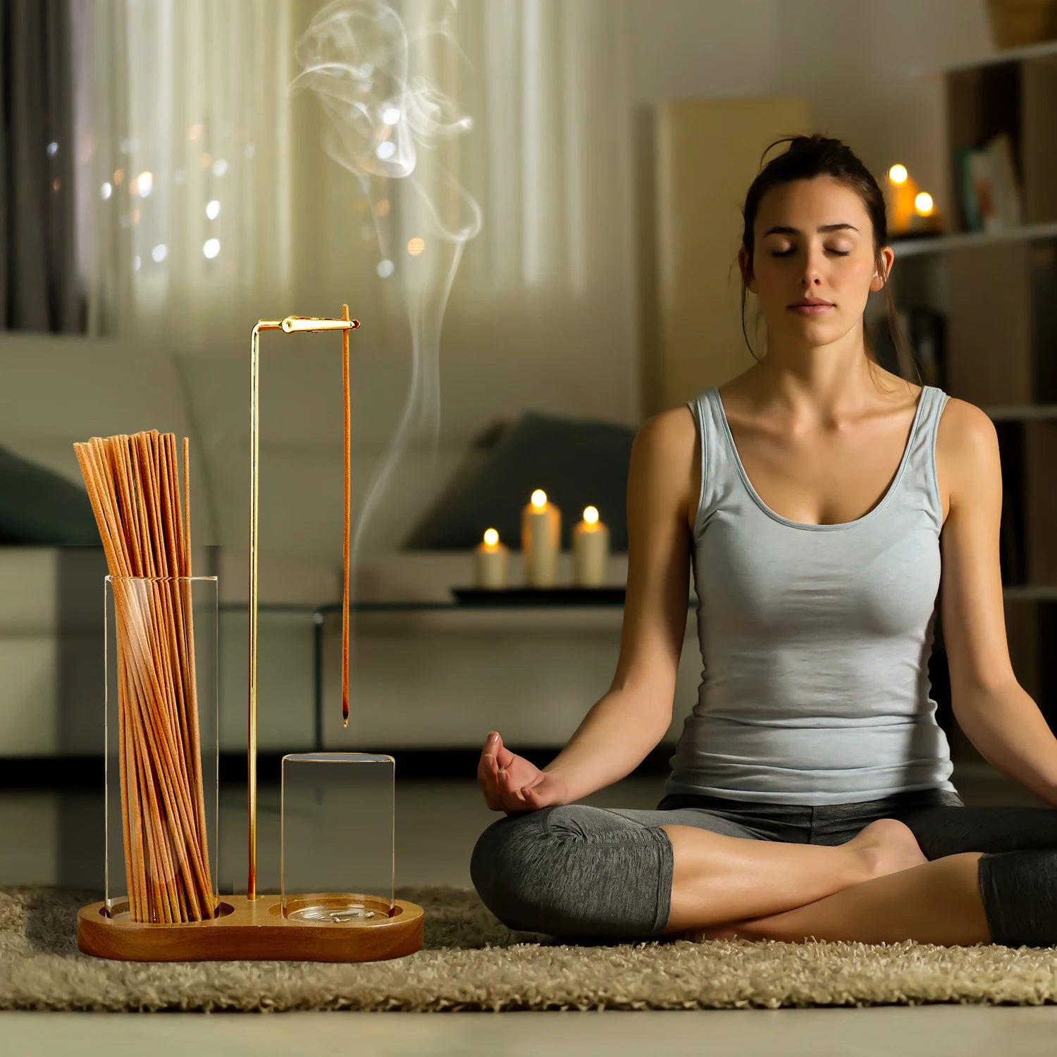 2 in 1 Incense Stick Holder with Glass Ash Catcher and Organizer