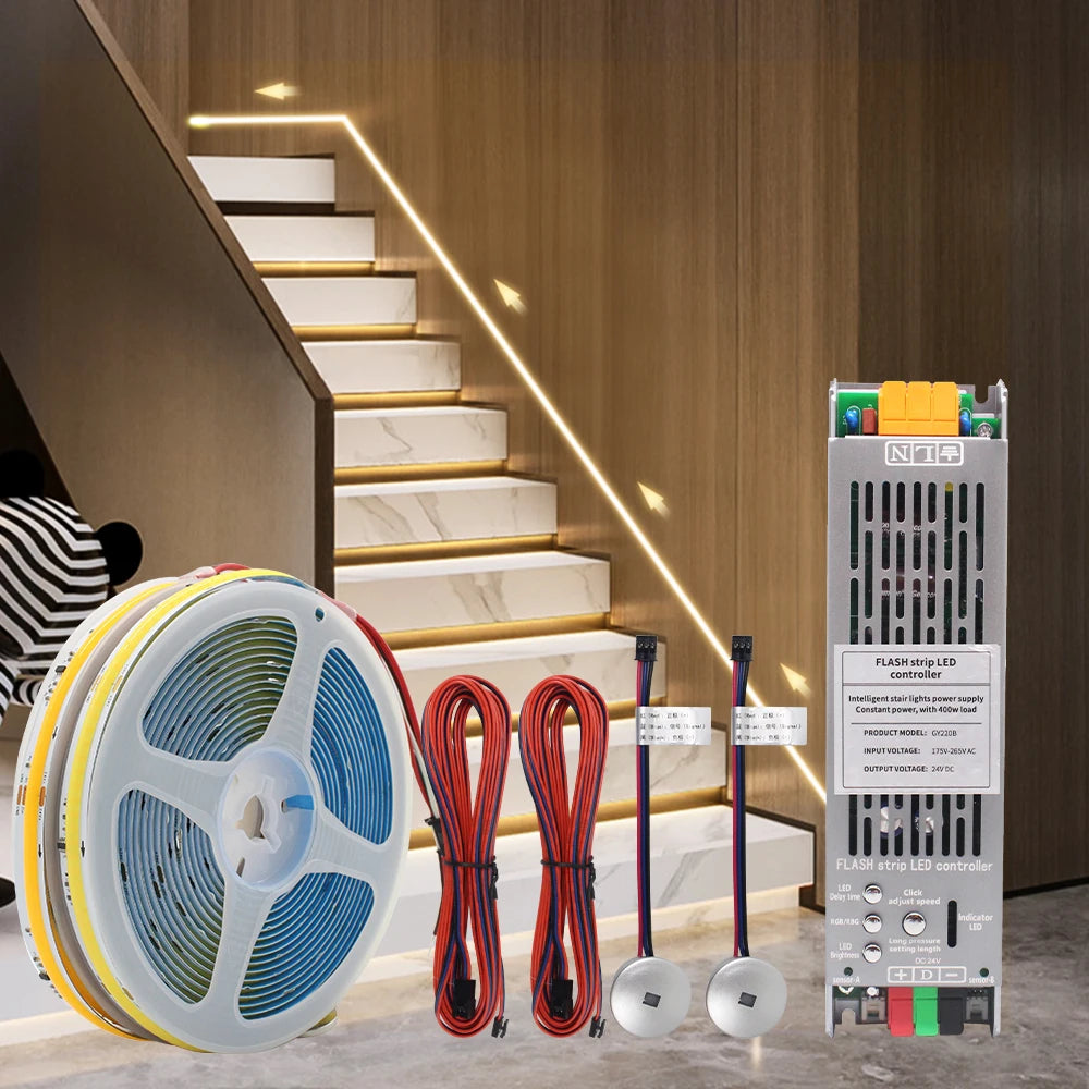 5M 10M 15M Sensor Motion Stairs LED Strip Light Kit 24V COB Water Flow