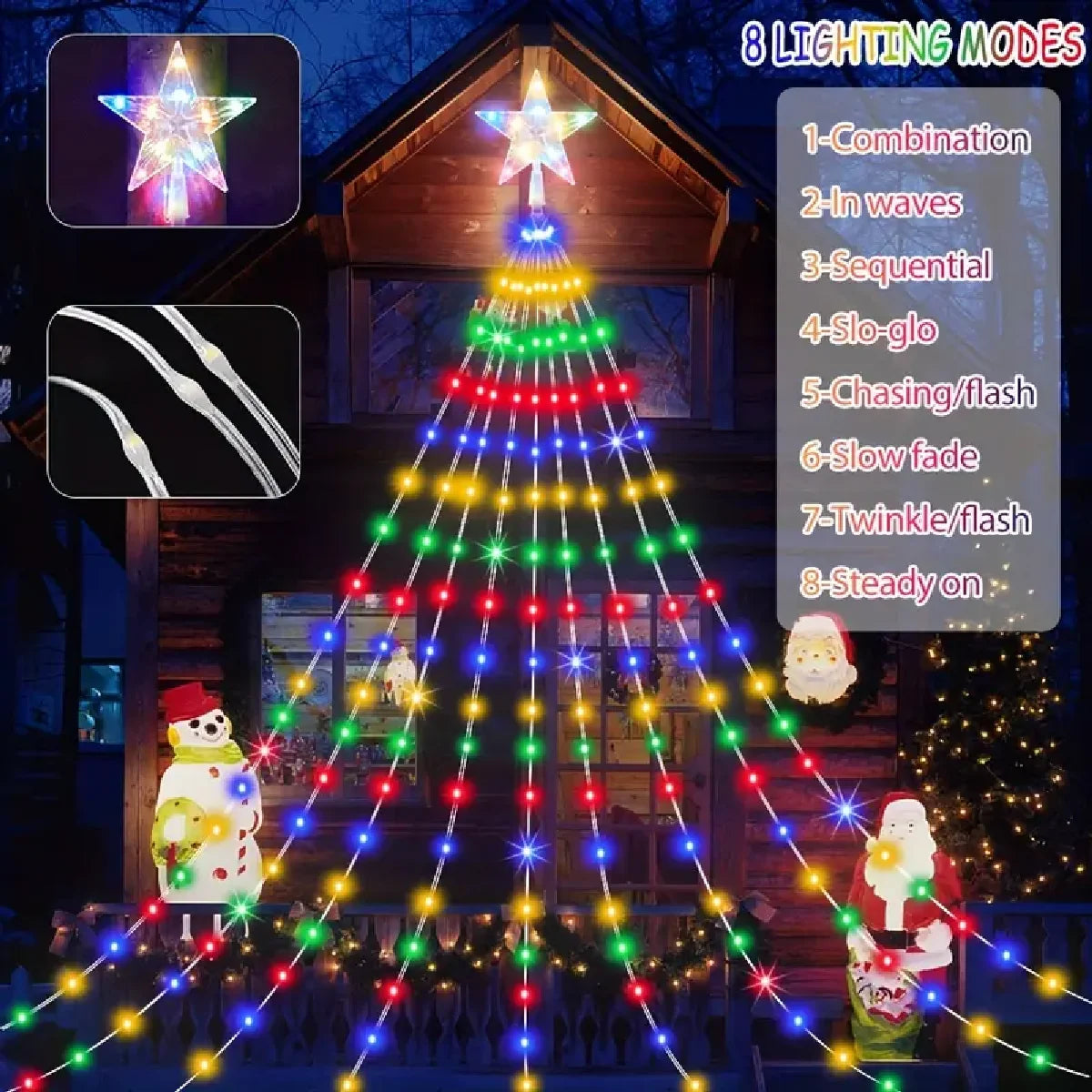 1PC Five-pointed Star Waterfall Lights USB/Solar Powered  Christmas String Lights for Christmas Party Halloween Home Decor