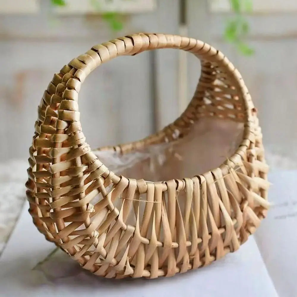 Half Moon Woven Wicker Basket with Handle
