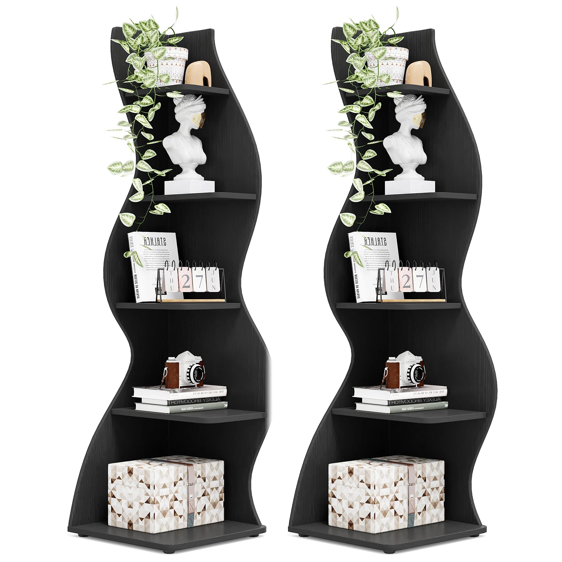 Five Tier Wavy Corner Bookshelf