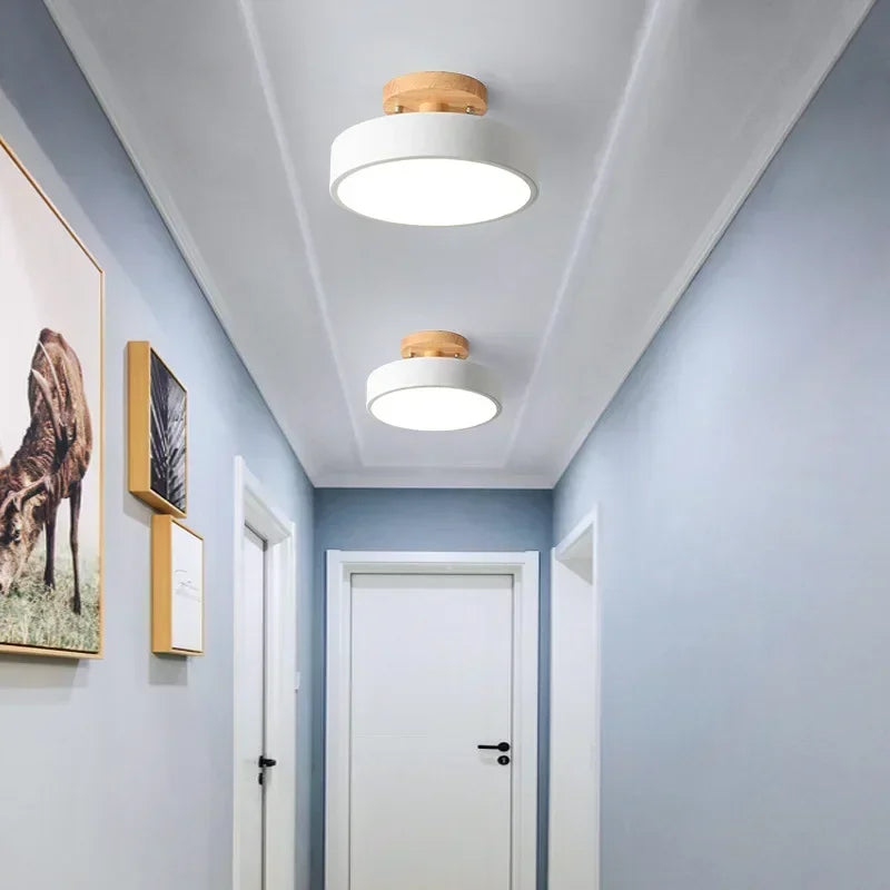 Nordic Entrance Hallway Ceiling Lamps Balcony Wood Round Cloakroom