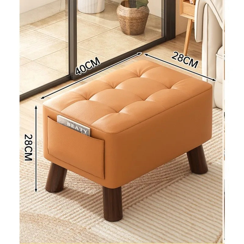 Solid Wood Shoe Changing Stool with Backrest