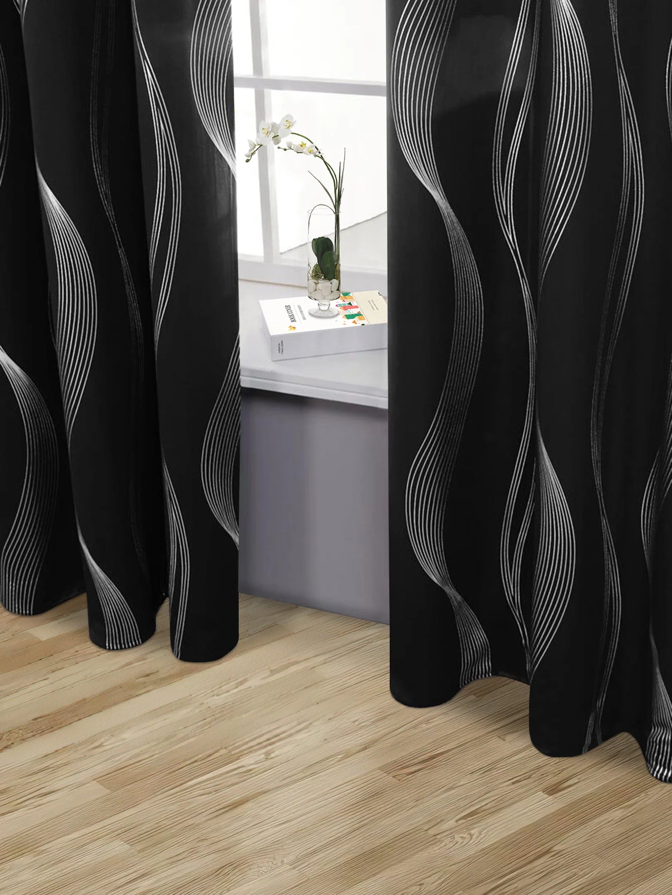 1pc High Precision Silver Embossed Wave Pattern Blackout Curtains