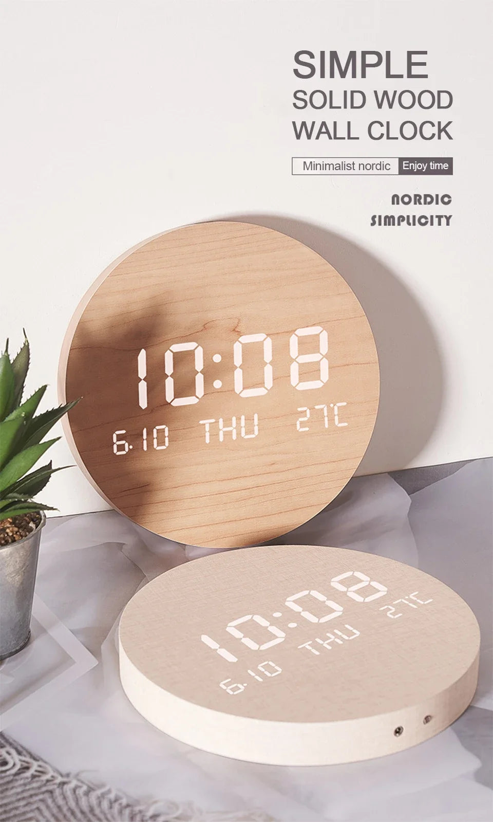 LED Digital Wall Clock Temperature Date Time Multi-function Display