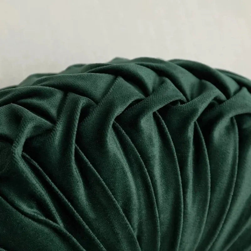 Green Velvet Pumpkin Pleated Round Cushion for Sofa