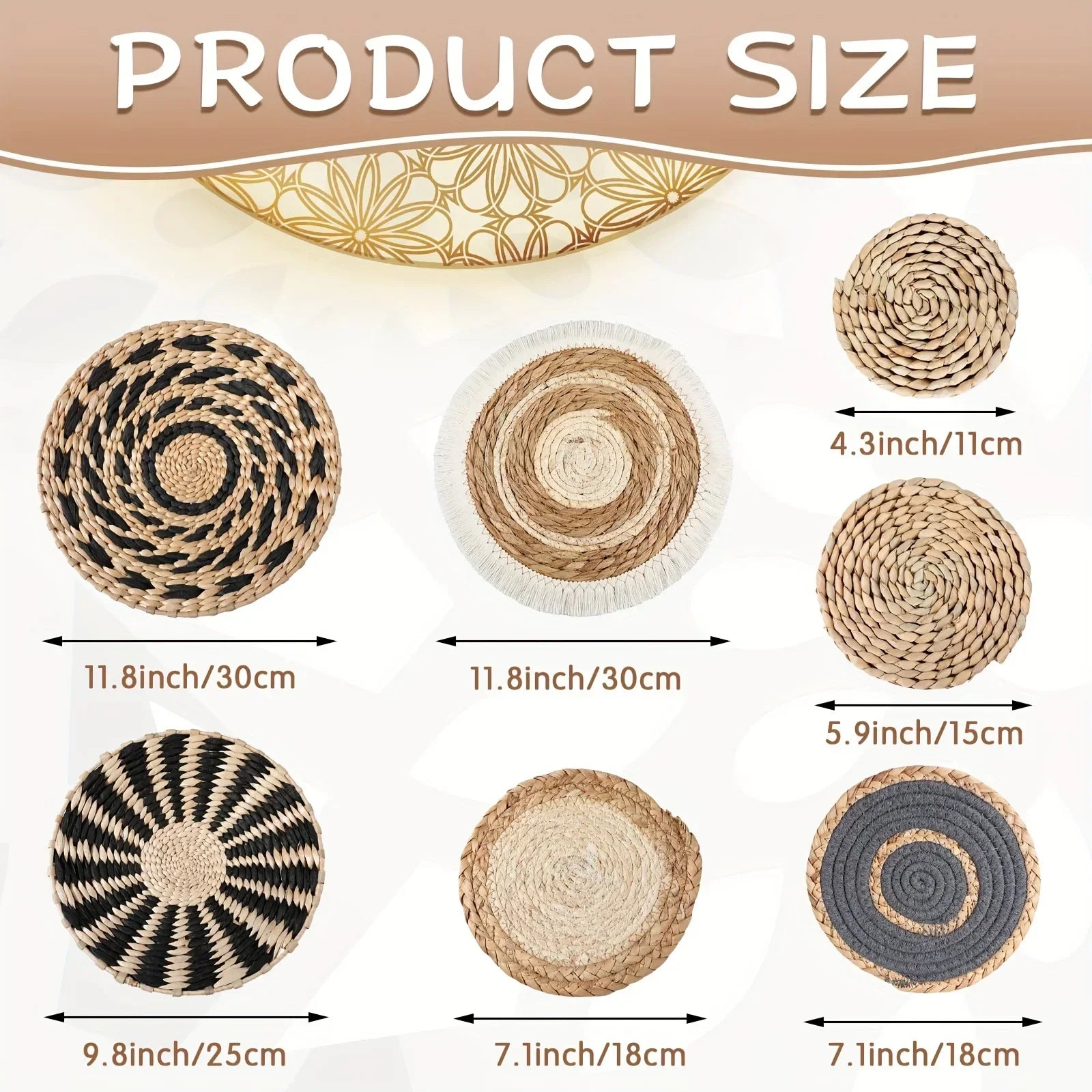 Boho Chic Handcrafted Seagrass Wall Baskets, Rattan Woven Round