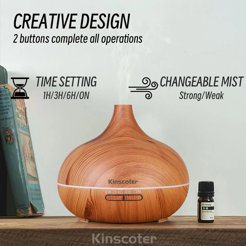 500ml Aromatherapy Essential Oil Diffuser Wood Grain Remote Ultrasonic