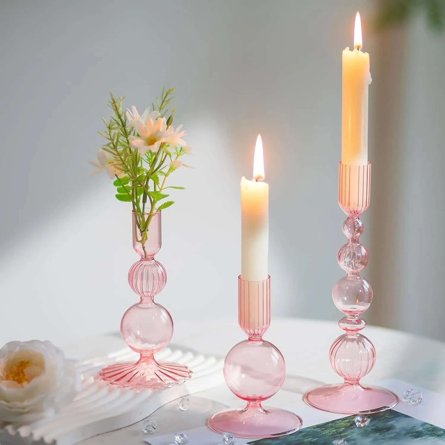Wavy Glass Taper Candle Holders