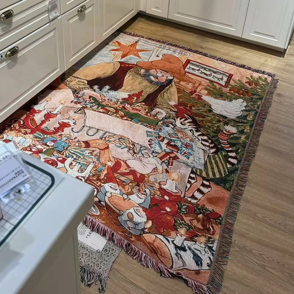 Retro Village Sofa Blanket Cotton Thread Throw Living Room Cover