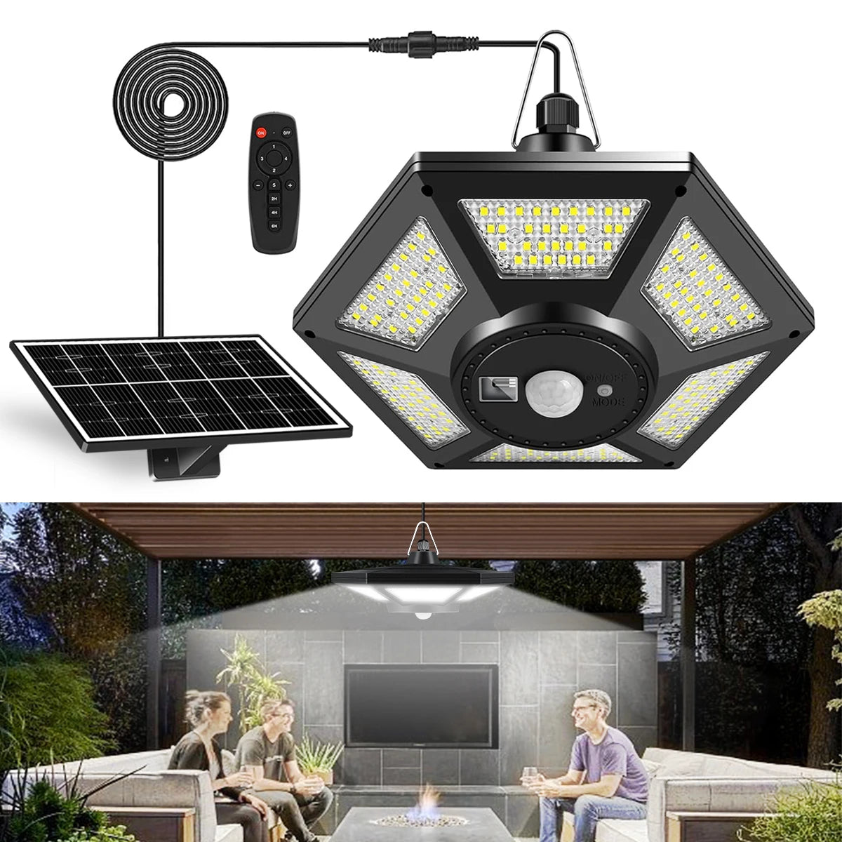 Solar Pendant Lights Outdoor Indoor with Remote 180LED Solar Shed Light