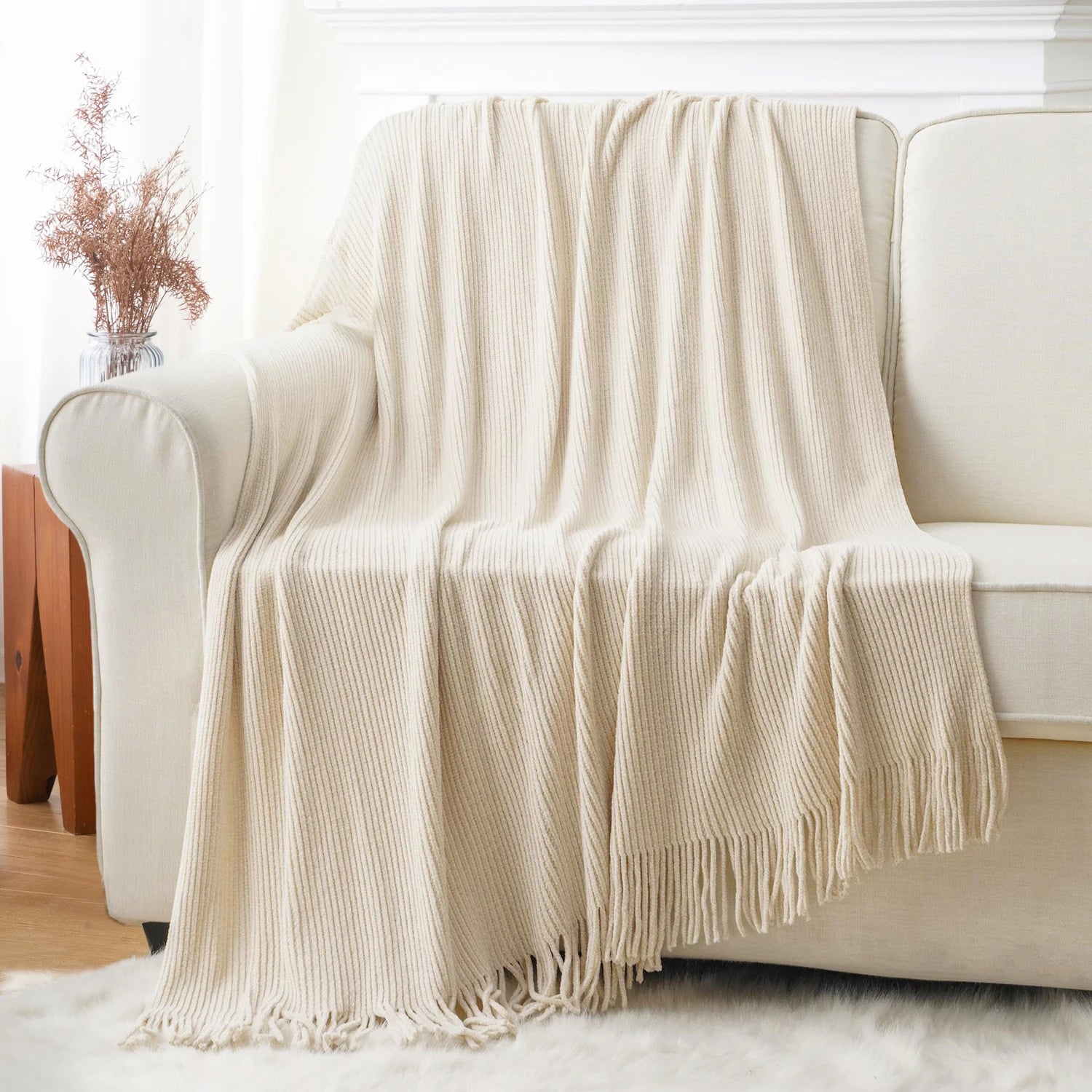 Chenille Knit Plaid Throw Blanket