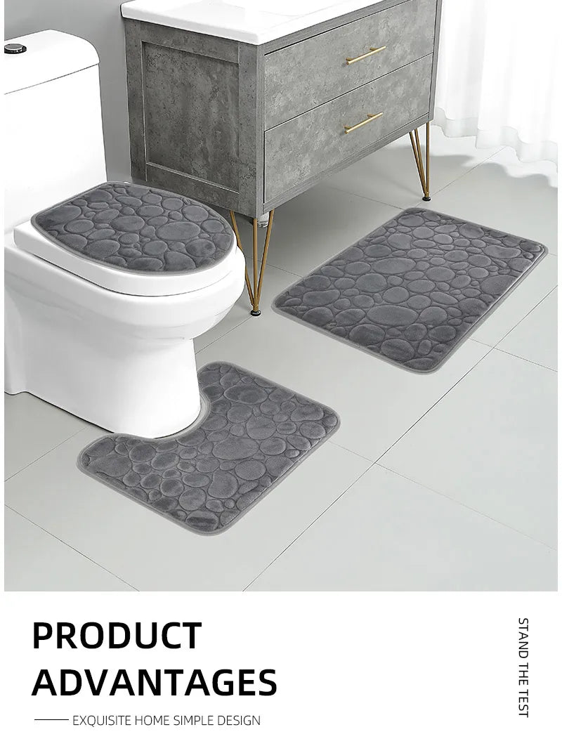 Stone Pattern Bathroom Mat Set