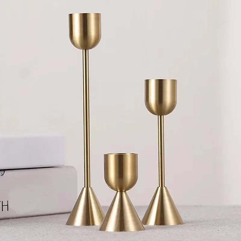 Gold Metal Taper Candlestick Set