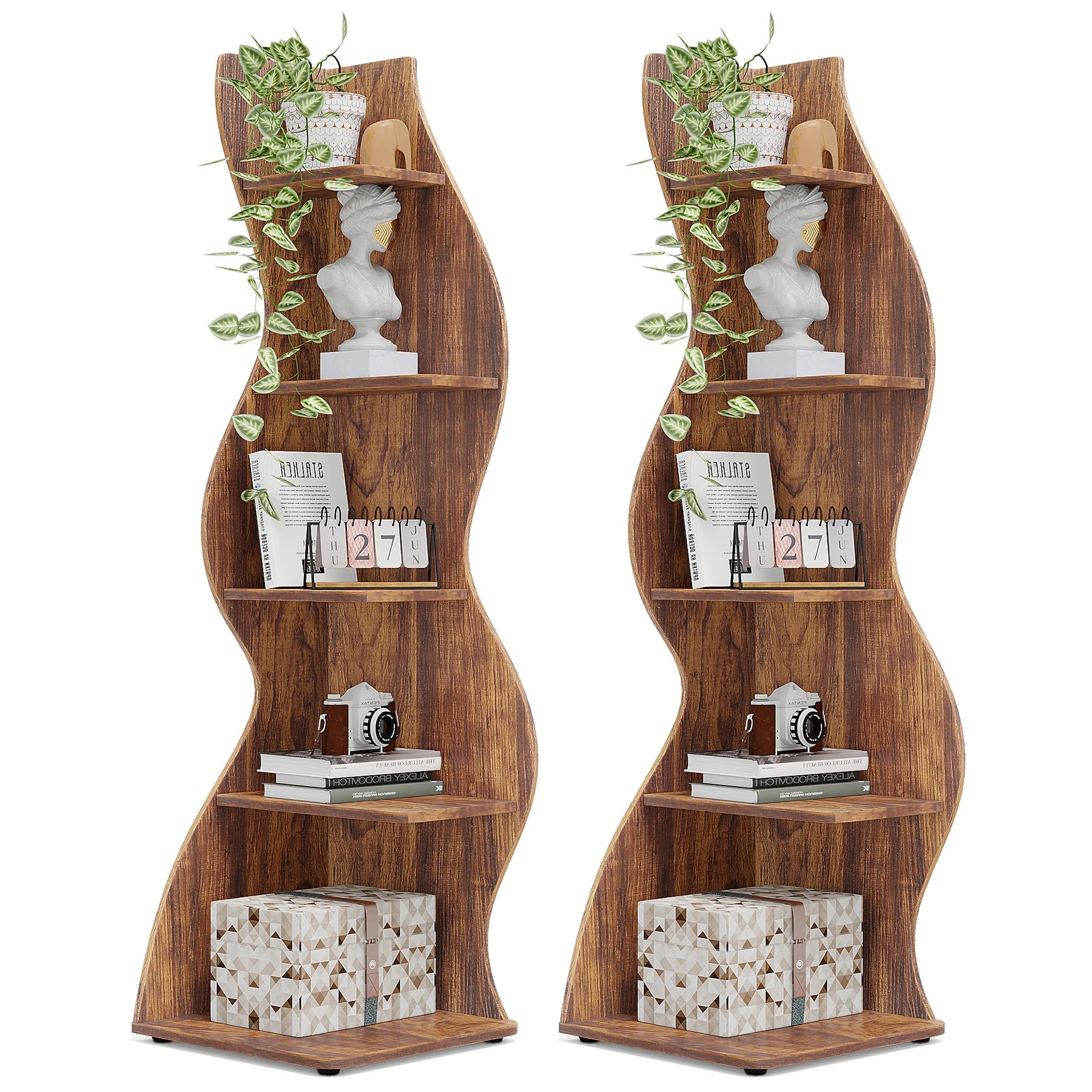 Five Tier Wavy Corner Bookshelf