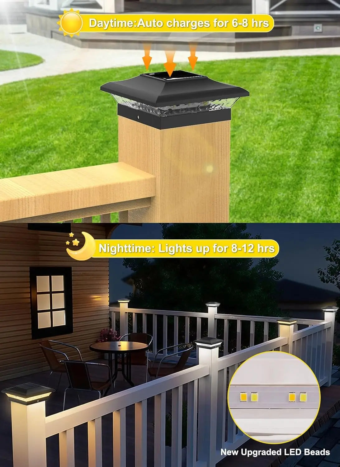 2/6pcs Solar Post Lamp 3000K 6000K Outdoor Garden Fence  Pillar Head Light For Villa Gate Landscape Decoration IP65 Column Lamp