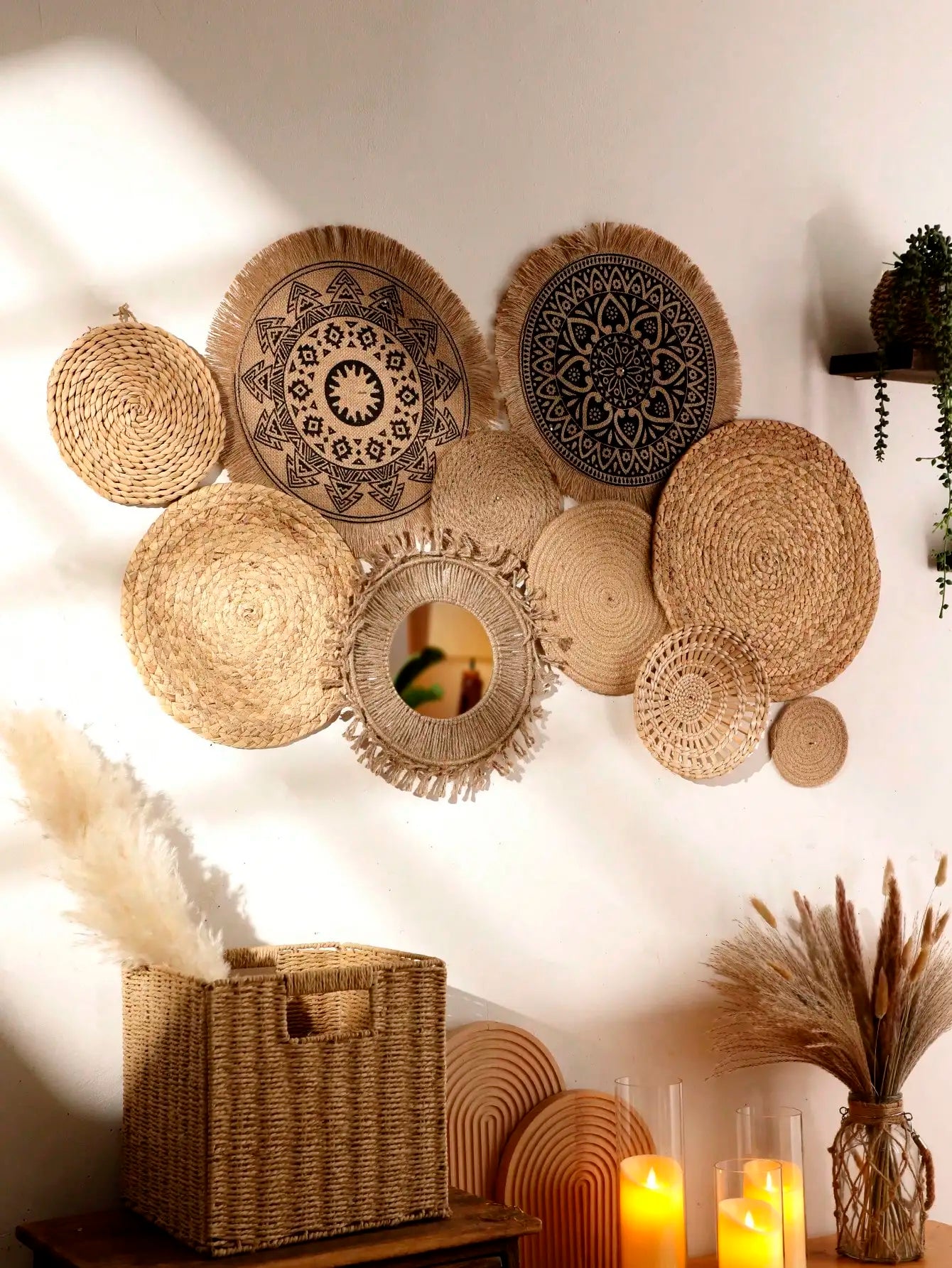 Hanging Woven Cloth Wall Basket Handmade Decorative Rustic Boho