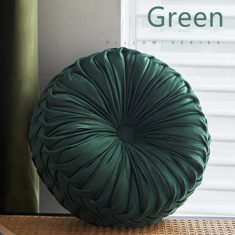 Green Velvet Pumpkin Pleated Round Cushion for Sofa