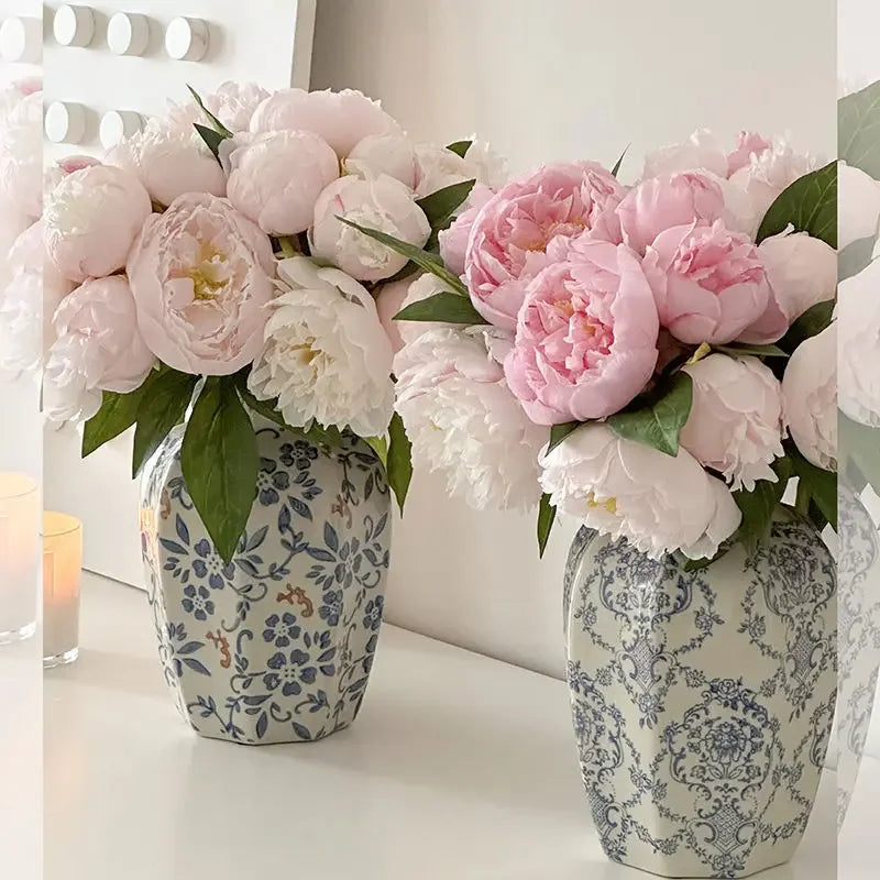 Vintage Hand Painted Blue and White Porcelain Vase