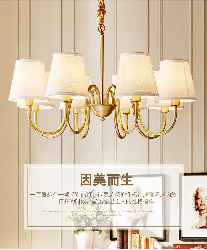 Copper and Fabric Retro Chandelier
