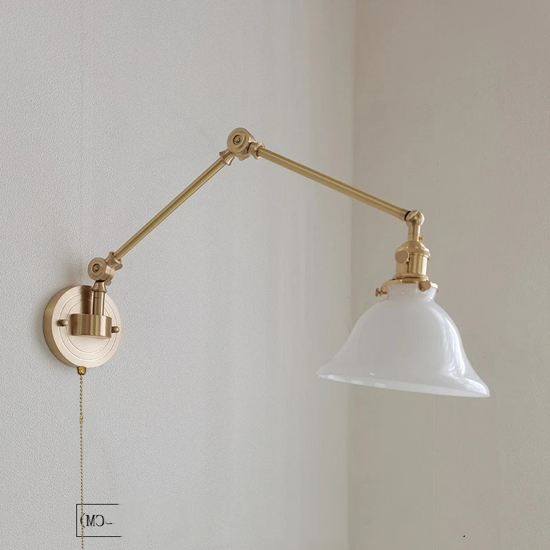 IWHD Left And Right Rotate Copper Wall Lamp Beisde Swing Long Arm Green