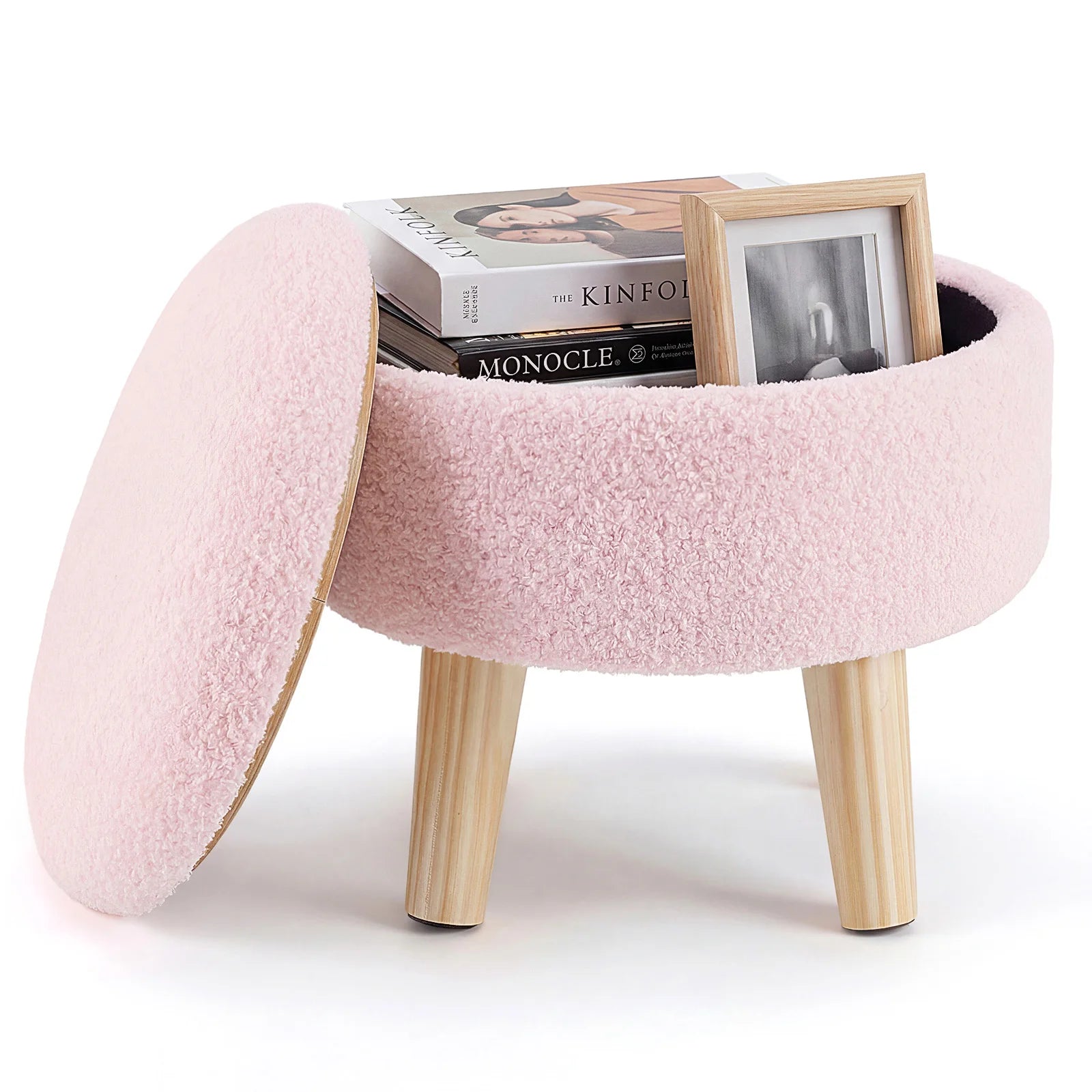 Round Teddy Velvet Storage Ottoman