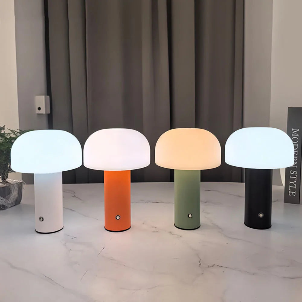 Rechargeable Mushroom Table Lamp, 3 Color Dimming