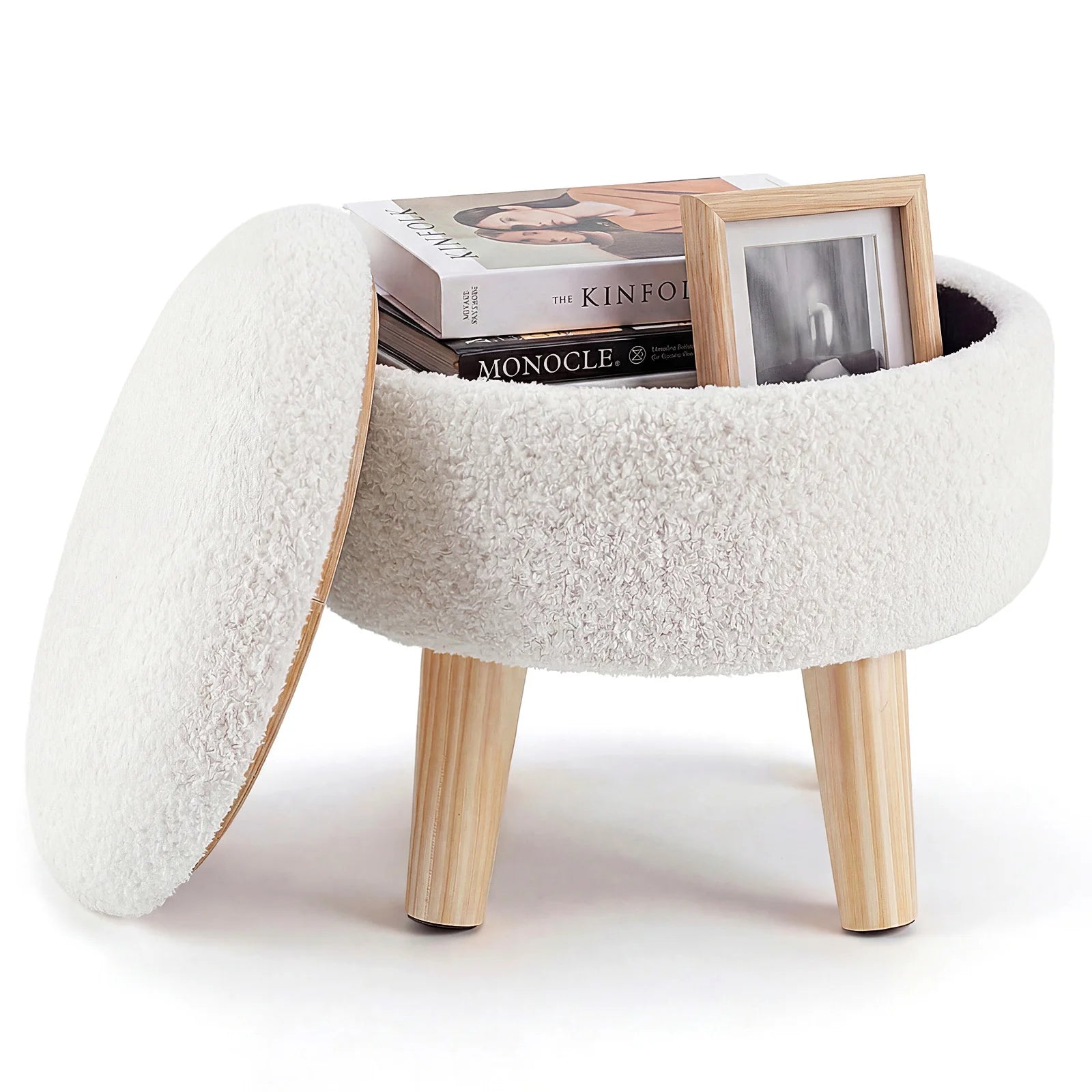 Round Teddy Velvet Storage Ottoman
