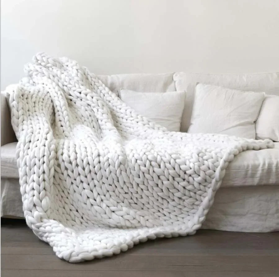 Chunky Knit Wool Throw Blanket